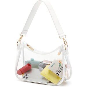 Women’s Clear White Cute Hobo Tote Handbag Mini Clutch Purse with Zipper Closure